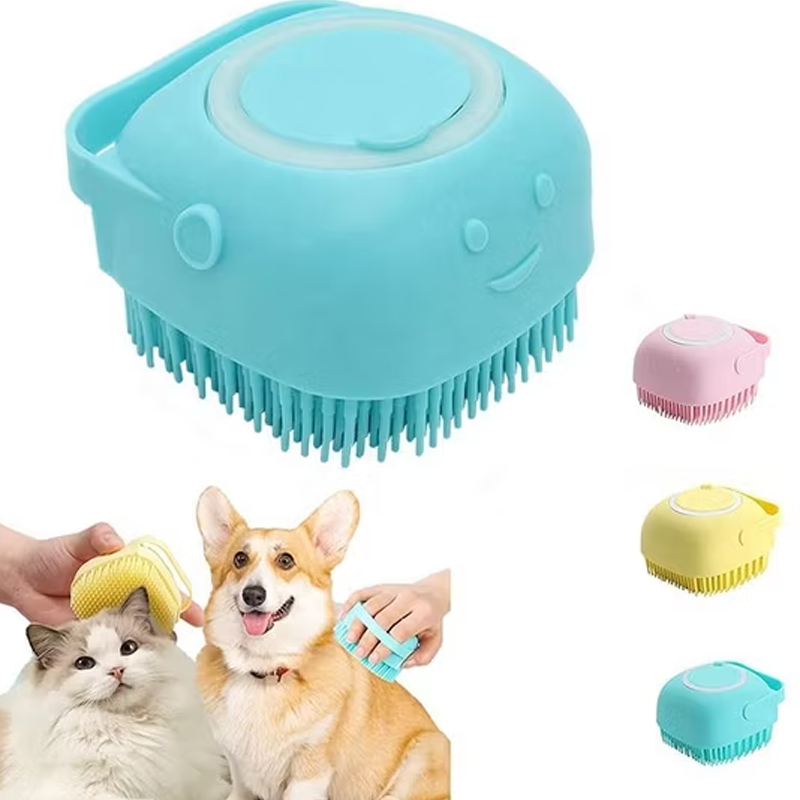 Custom Silicone Pet Bath Massage Brush with Shampoo Dispenser Ideal for Dogs & Cats Suppliers3